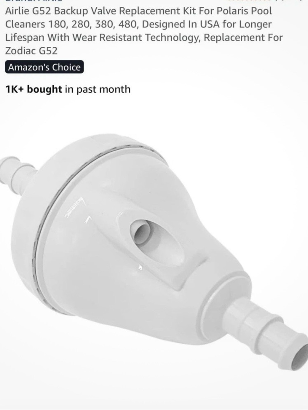 White Pool Cleaner Backup Valve Replacement - Universal Fit